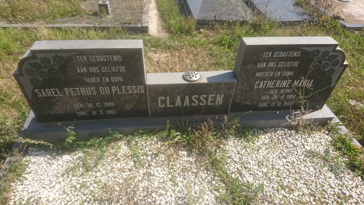 CLAASSEN Sarel Petrus du Plessis 1900-1983 &amp; Catherine Maria BERRY 1904-1982