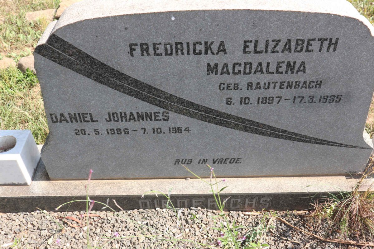 DIEDERICHS Daniel Johannes 1896-1954 &amp; Fredricka Elizabeth Magdalena RAUTENBACH 1897-1985