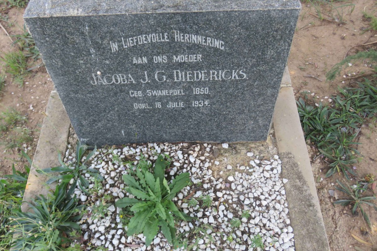 DIEDERICKS Jacoba J.G. nee SWANEPOEL 1850-1934