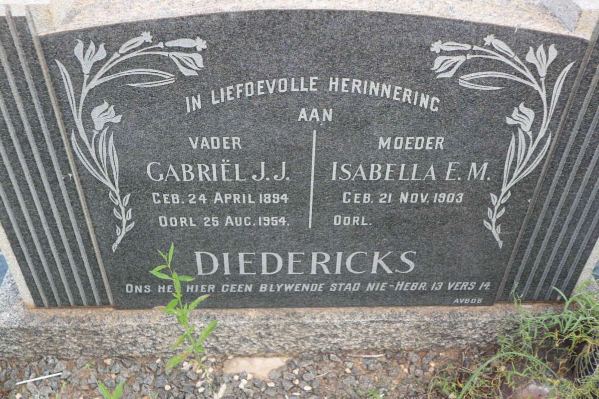 DIEDERICKS Gabriël J.J. 1894-1954 &amp; Isabella E.M. 1903-