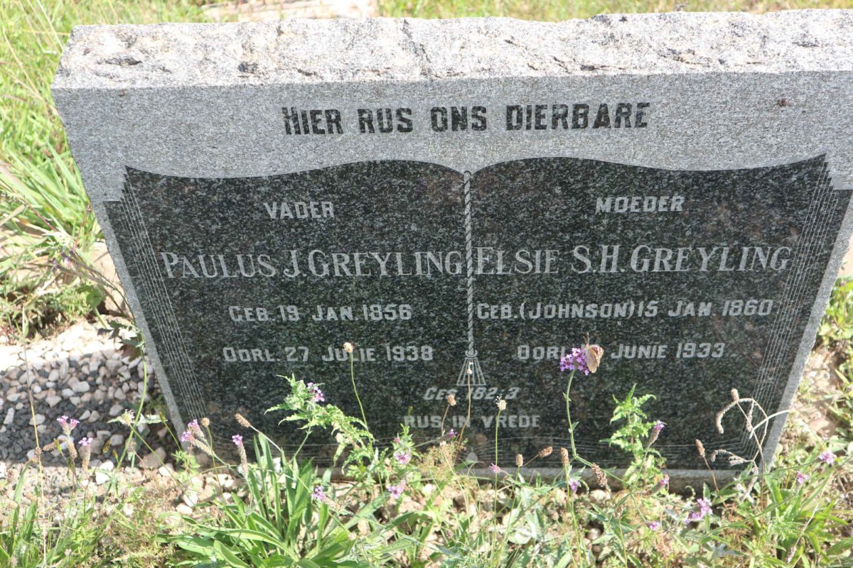 GREYLING Paulus J. 1856-1938 &amp; Elsie S.H. JOHNSON 1860-1933