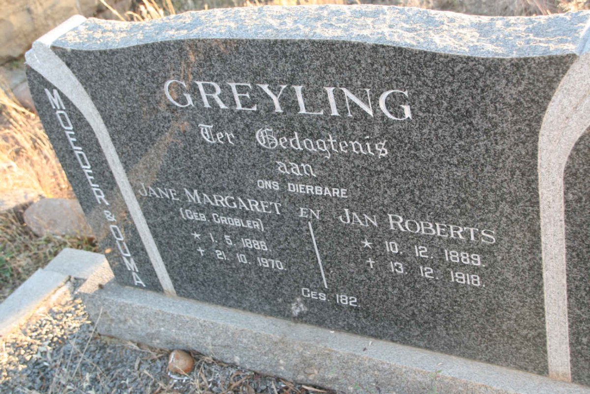 GREYLING Jan Roberts 1889-1918 & Jane Margaret GROBLER 1886-1970