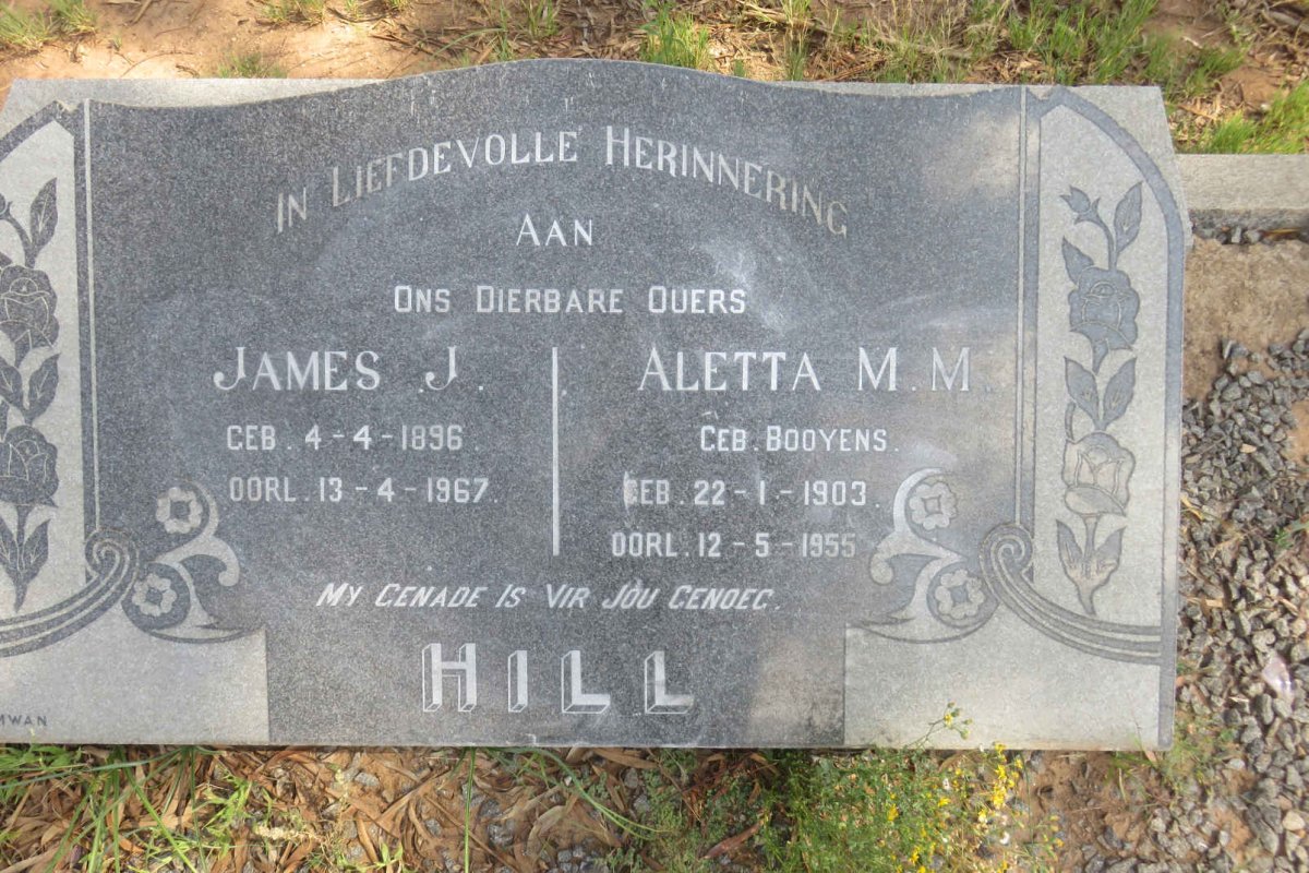 HILL James J. 1896-1967 &amp; Aletta M.M. BOOYENS 1903-1955