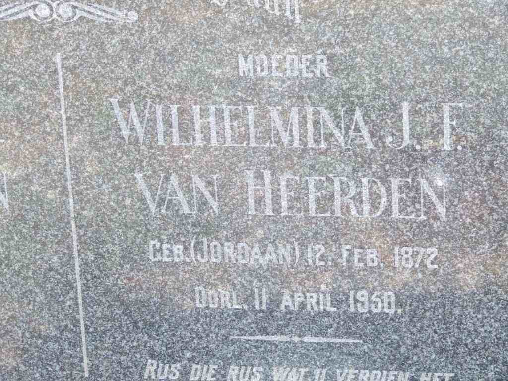 HEERDEN Wilhelmina J.F., van nee JORDAAN 1872-1950