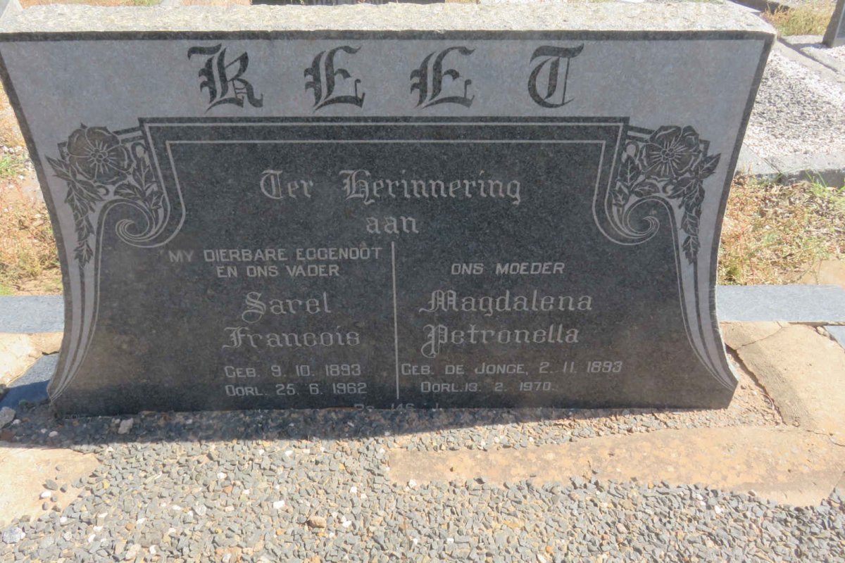 KEET Sarel Francois 1893-1962 &amp; Magdalena Petronella DE JONGE 1893-1970