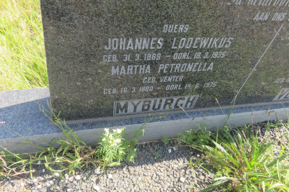 MYBURGH Johannes Lodewikus 1869-1935 &amp; Martha Petronella VENTER 1880-1975