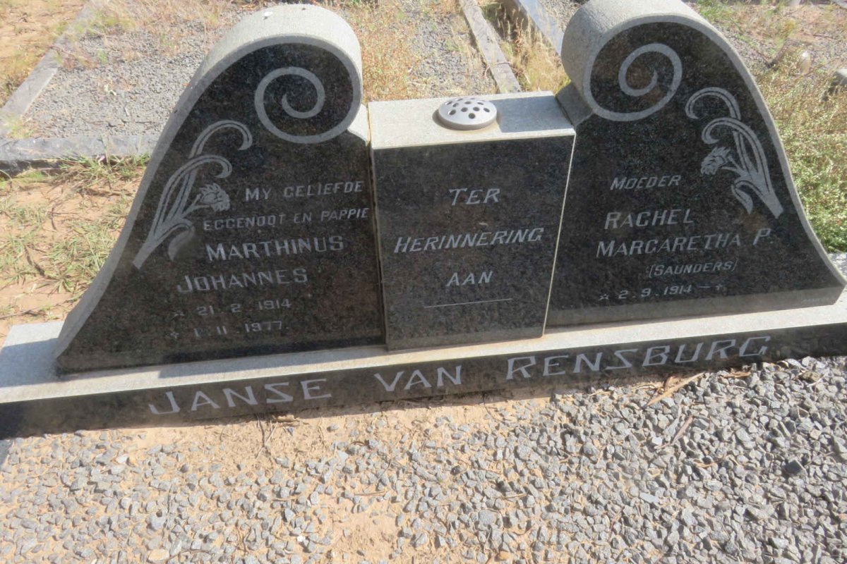 RENSBURG Marthinus Johannes, Janse van 1914-1977 &amp; Rachel Margaretha P. SAUNDERS 1914-