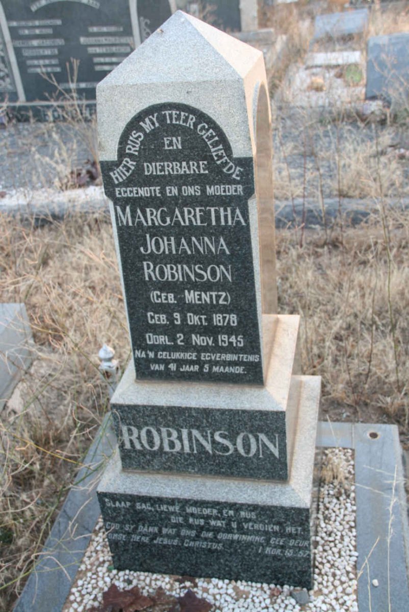 ROBINSON Margaretha Johanna nee MENTZ 1878-1945