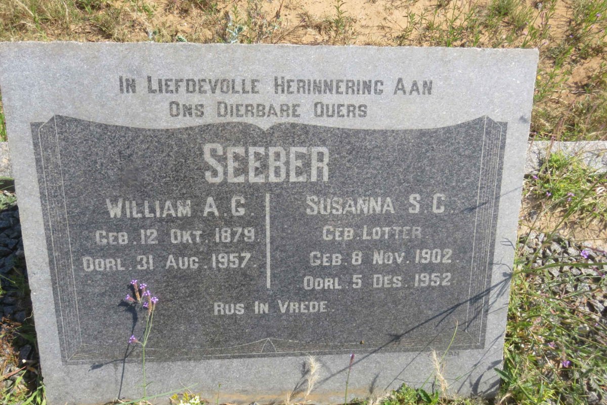 SEEBER William A.G. 1879-1957 &amp; Susanna S.C. LOTTER 1902-1952