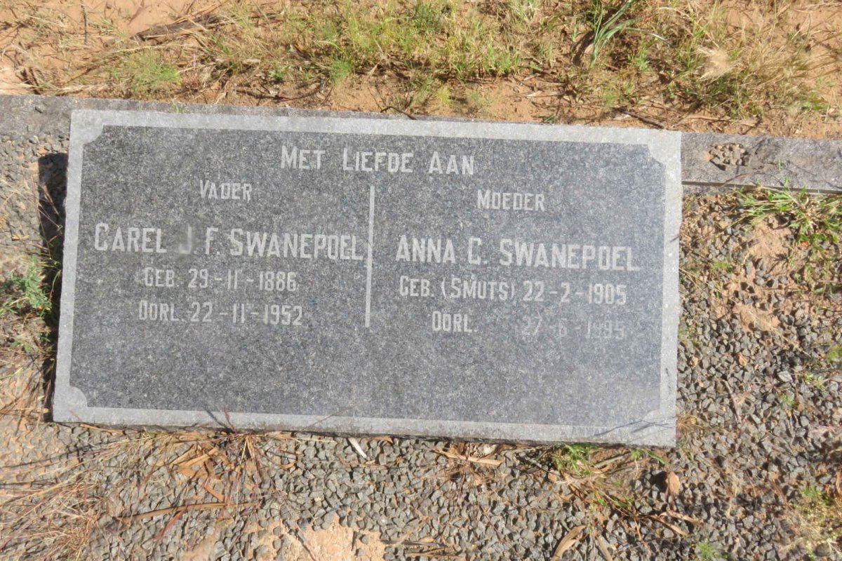 SWANEPOEL Carel J.F. 1886-1952 &amp; Anna C. SMUTS 1905-1995