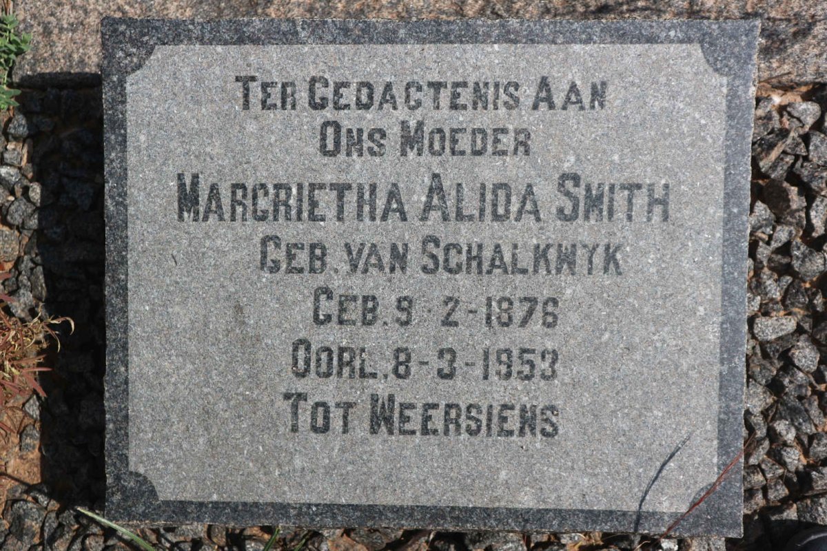 SMITH Magrietha Alida nee VAN SCHALKWYK 1876-1953
