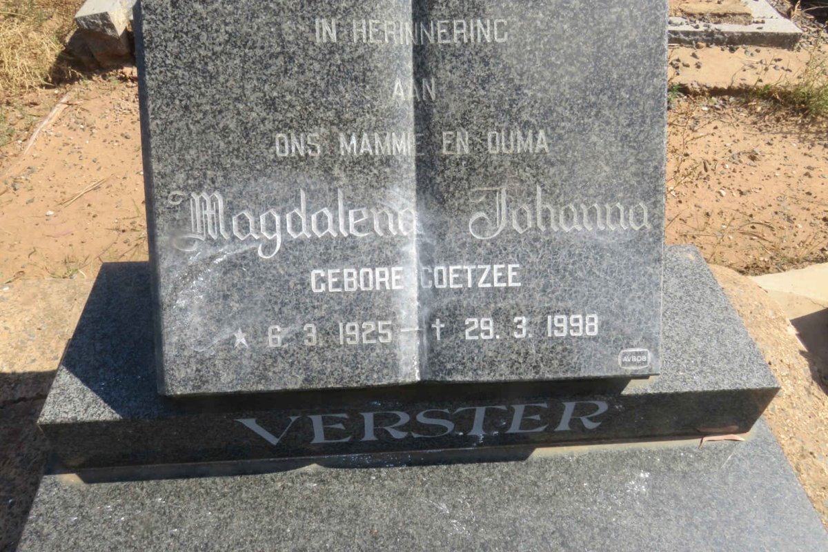 VERSTER Magdalena Johanna nee COETZEE 1925-1998