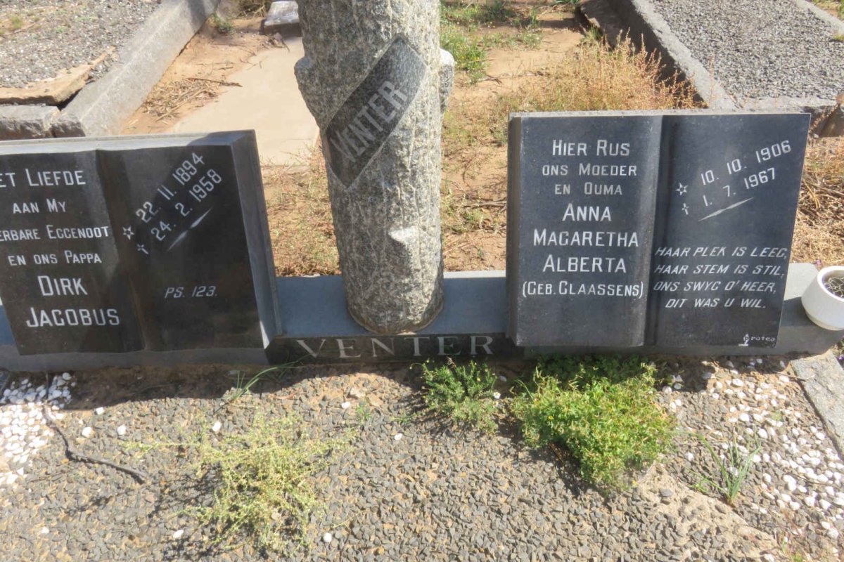 VENTER Dirk Jacobus 1894-1958 &amp; Anna Magaretha Alberta CLAASSENS 1906-1967
