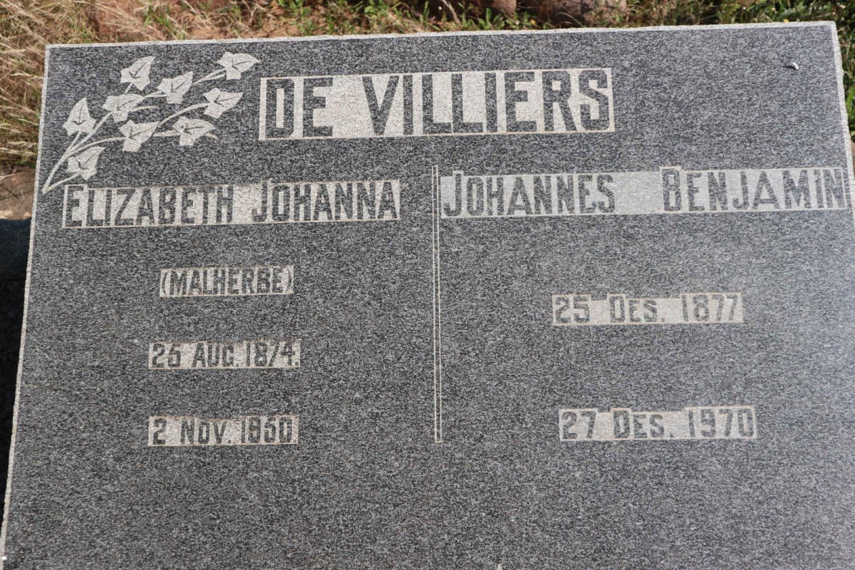 VILLIERS Johannes Benjamin, de 1877-1970 &amp; Elizabeth Johanna MALHERBE 1874-1950