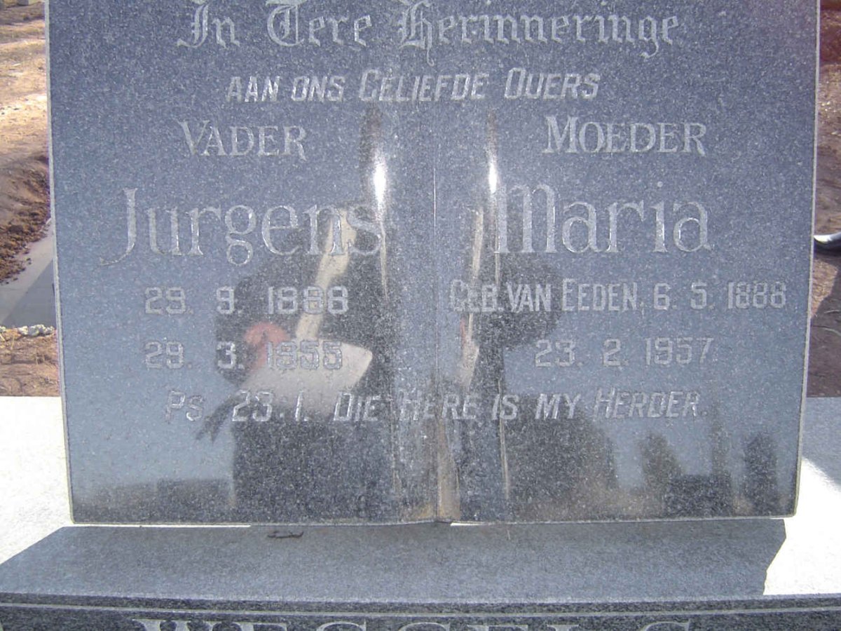 WESSELS Jurgens 1888-1955 &amp; Maria VAN EEDEN 1888-1957