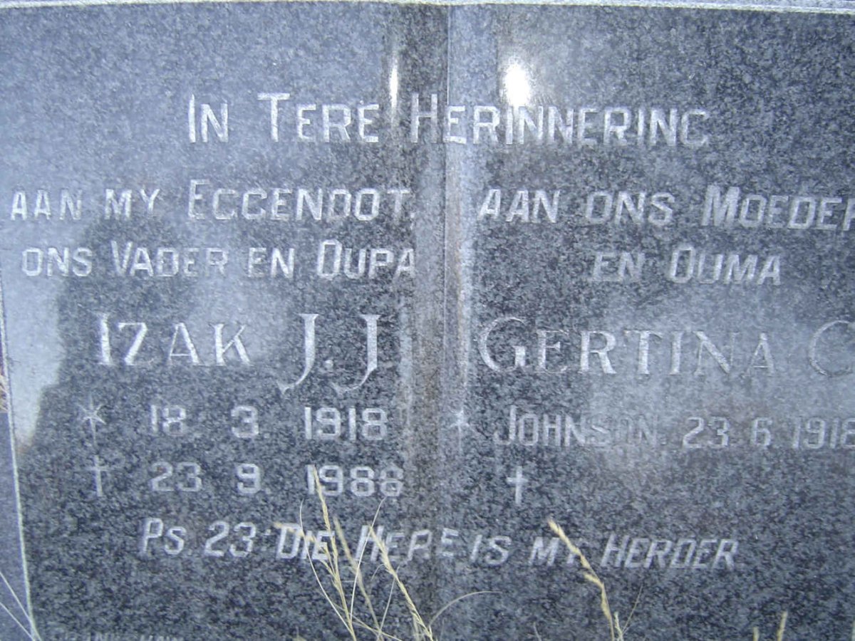 WESSELS Izak J.J. 1918-1988 &amp; Gertina C. JOHNSON 1918-