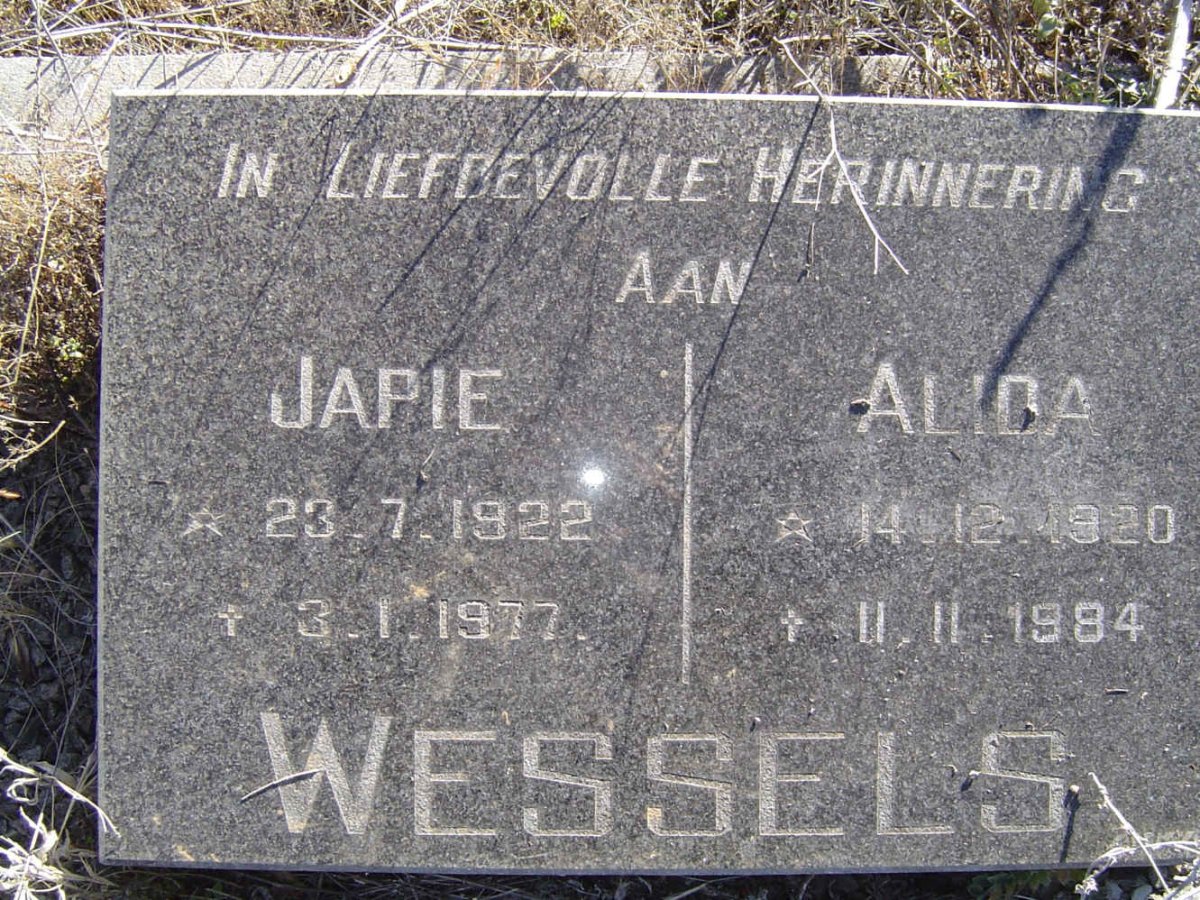 WESSELS Japie 1922-1977 &amp; Alida 1920-1984