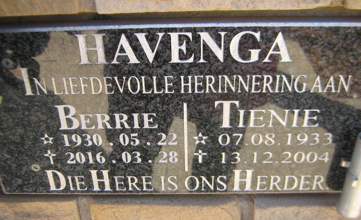 HAVENGA Berrie 1930-2016 &amp; Tienie 1933-2004