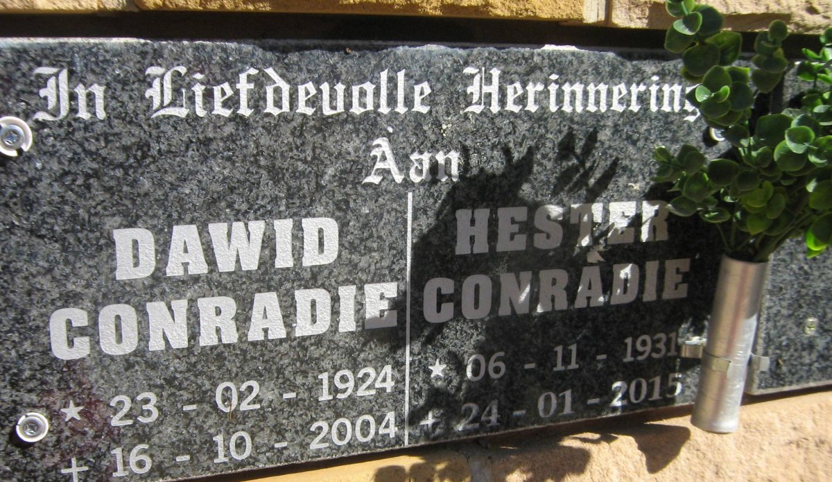 CONRADIE Dawid 1924-2004 &amp; Hester 1931-2015