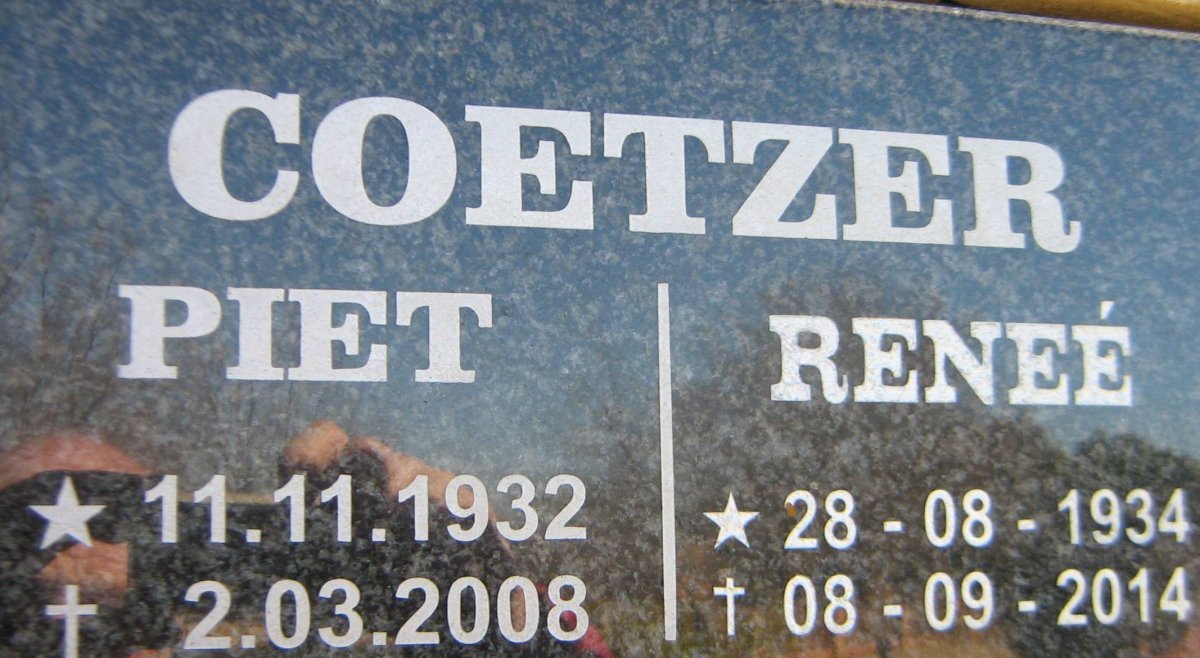 COETZER Piet 1932-2008 &amp; Reneé 1934-2014