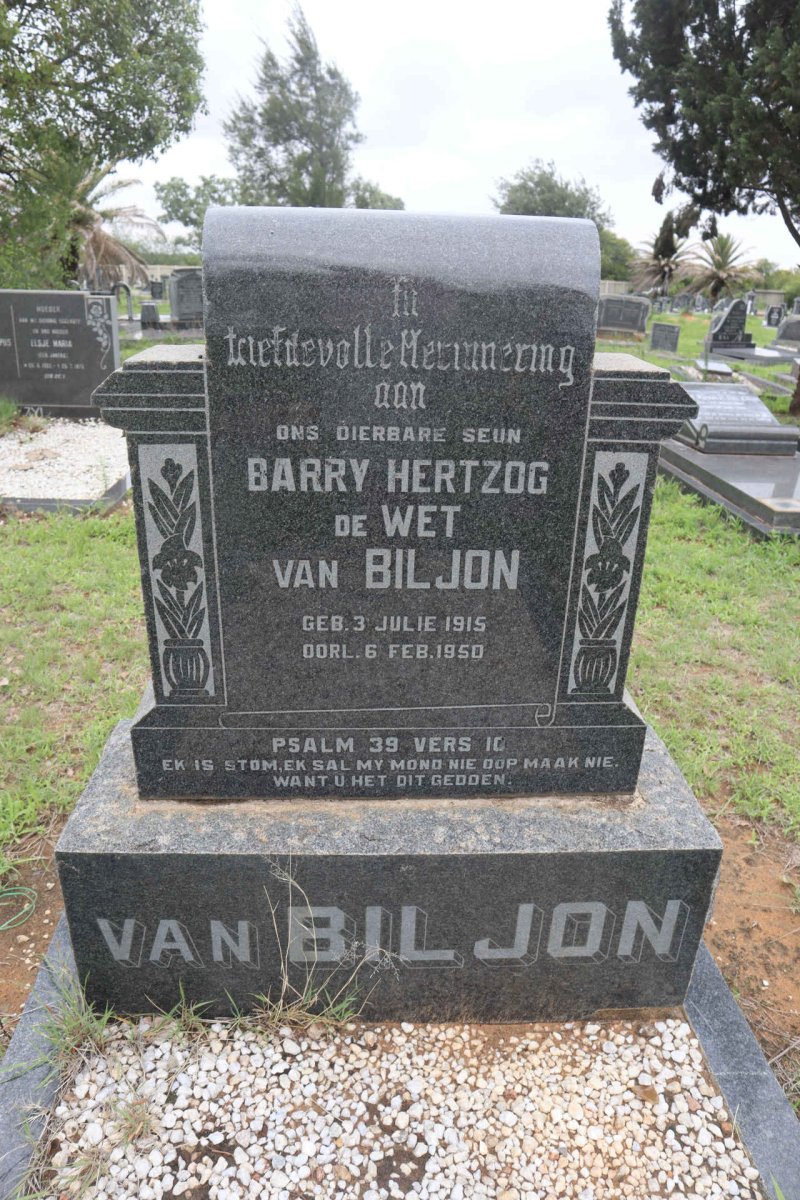 BILJON Barry Hertzog de Wet, van 1915-1950