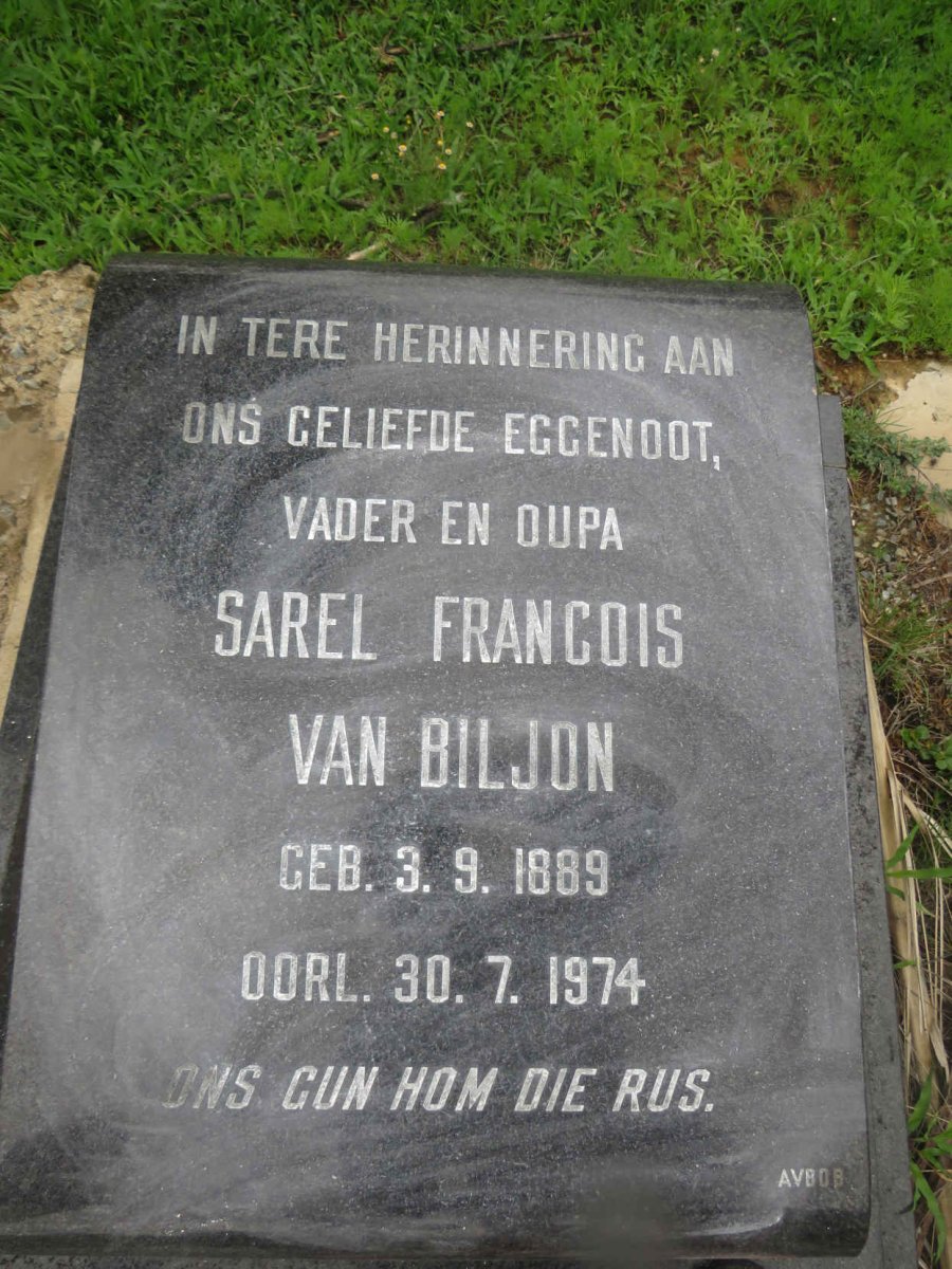 BILJON Sarel Francois, van 1889-1974