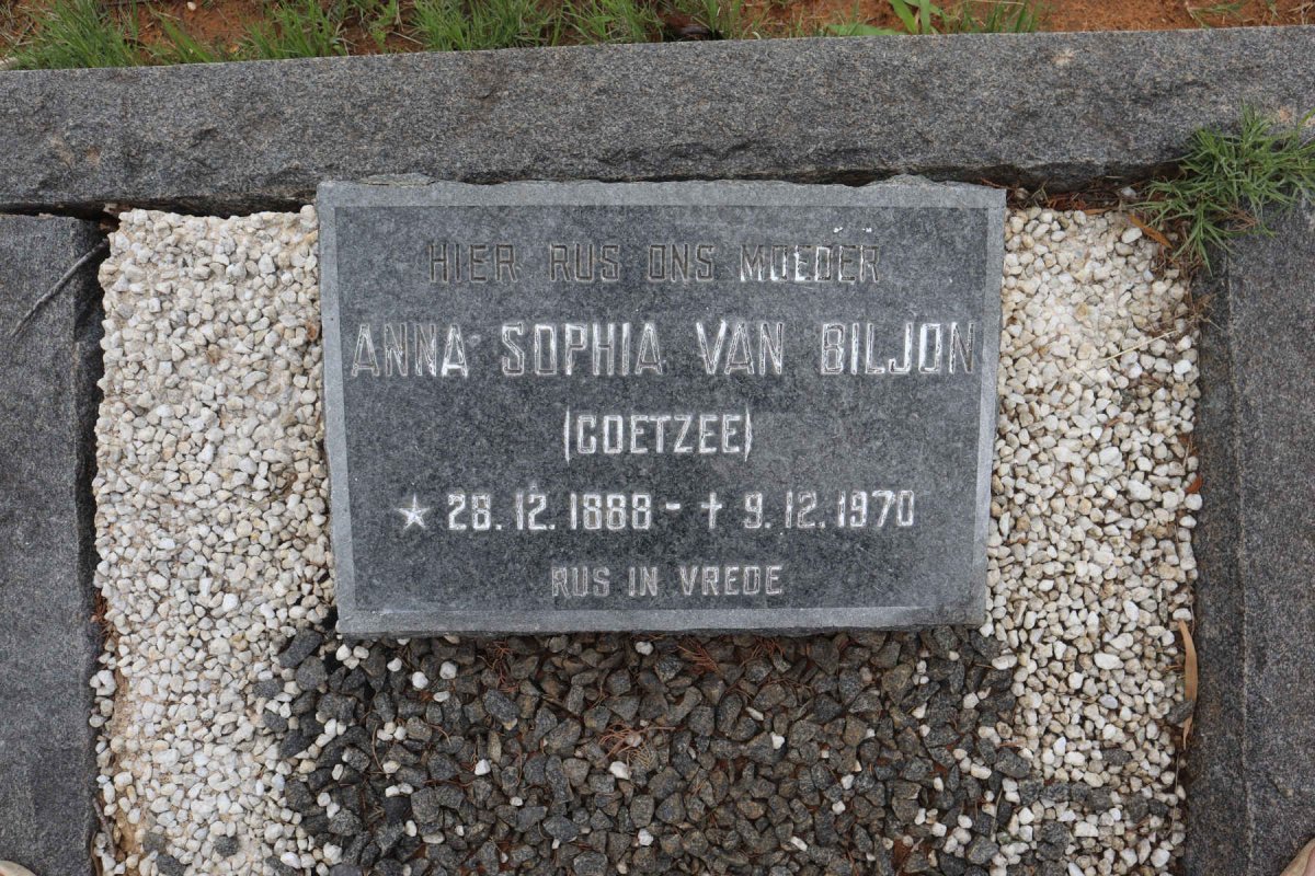 BILJON Anna Sophia, van nee COETZEE 1888-1970