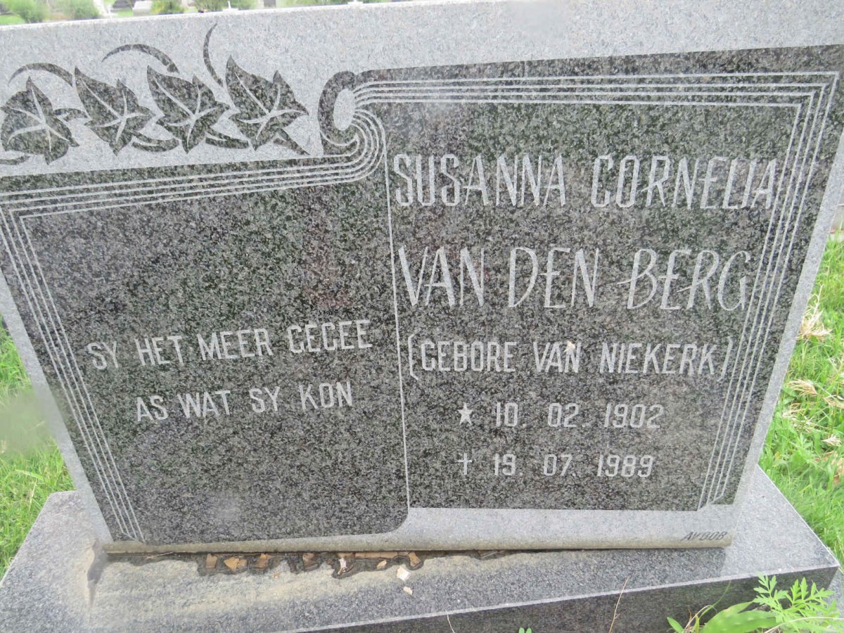 BERG Susanna Cornelia, van den nee VAN NIEKERK 1902-1989