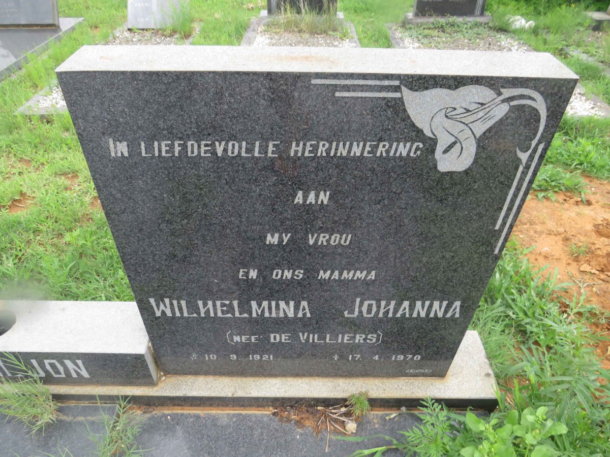 BILJON Wilhelmina Johanna, van nee DE VILLIERS 1921-1970