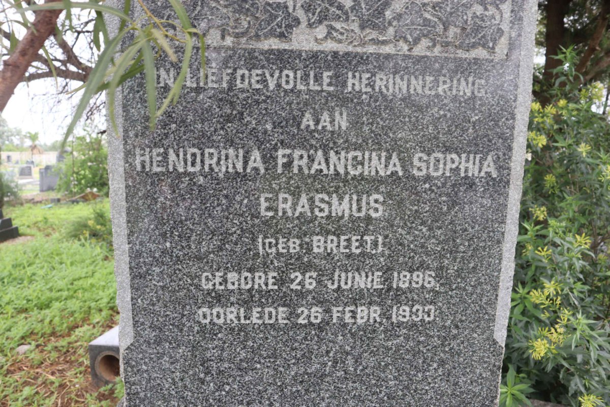 ERASMUS Hendrina Francina Sophia nee BREET 1896-1933