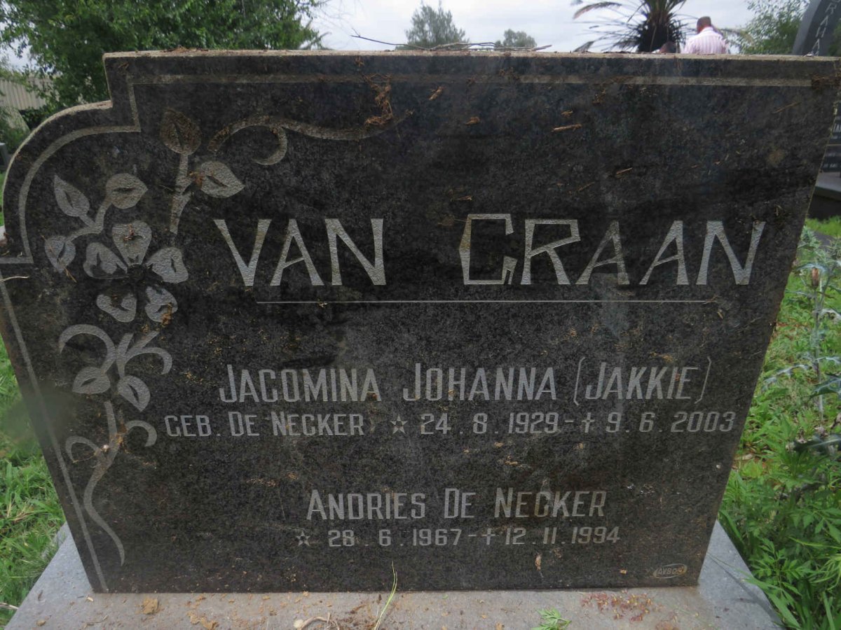 GRAAN Jacomina Johanna, van nee DE NECKER 1929-2003 :: DE NECKER Andries 1967-1994