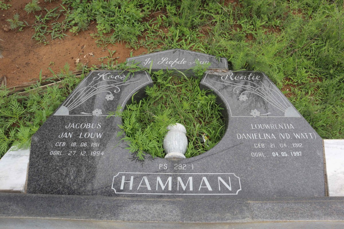 HAMMAN Jan Jacobus Louw 1914-1994 &amp; Louwrentia Danielina V.D WALT 1912-1997