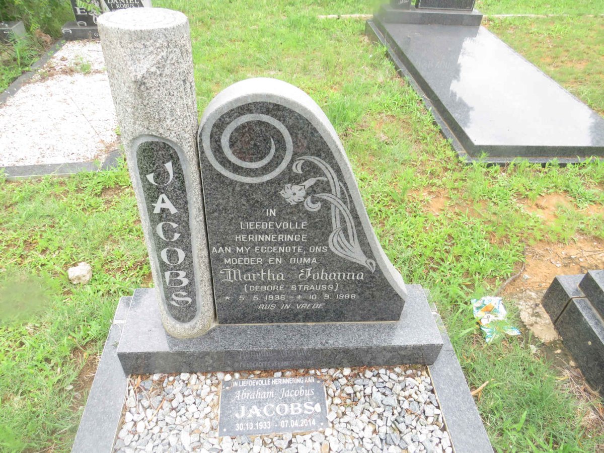 JACOBS Abraham Jacobus 1933-2014 &amp; Martha Johanna STRAUSS 1936-1988