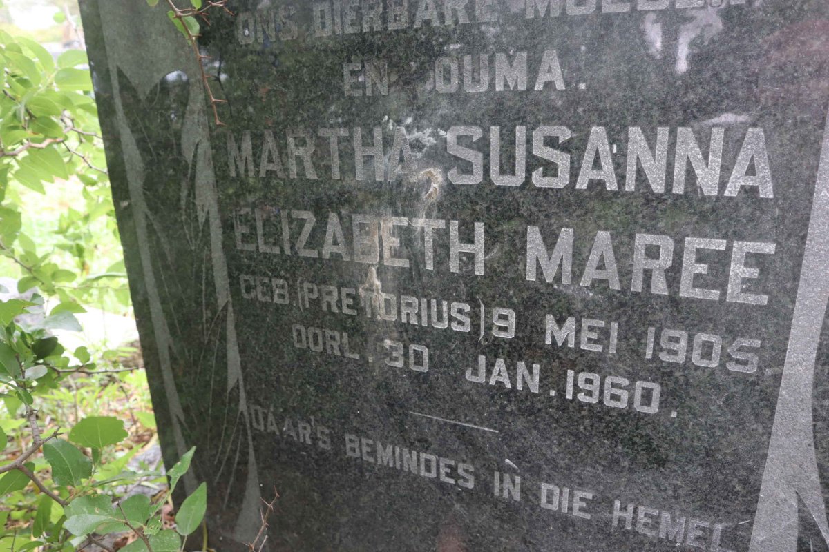 MAREE Martha Susanna Elizabeth nee PRETORIUS 1905-1960