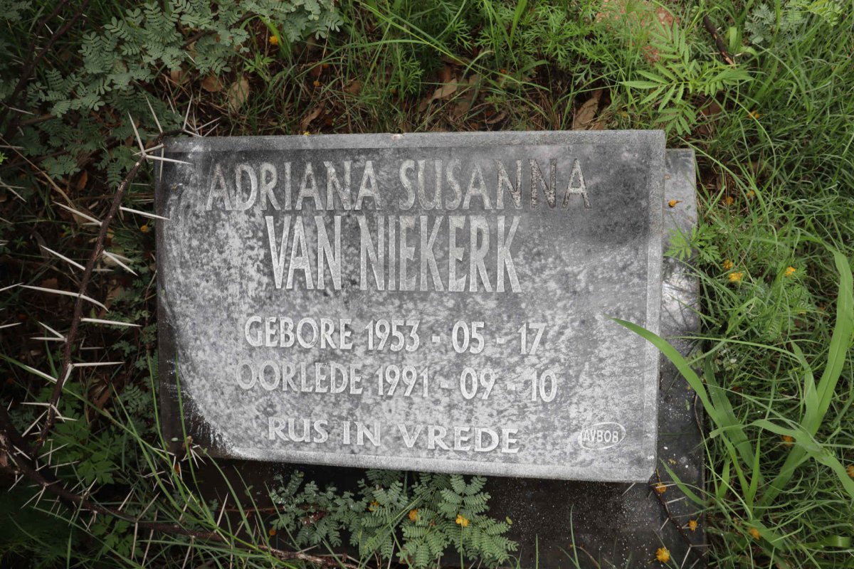 NIEKERK Adriana Susanna, van 1953-1991