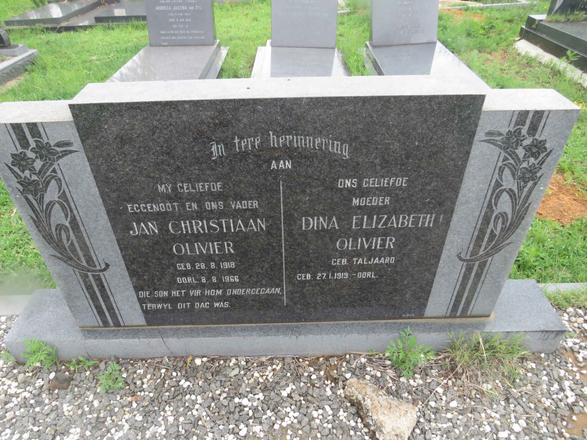 OLIVIER Jan Christiaan 1918-1966 &amp; Dina Elizabeth TALJAARD 1919-