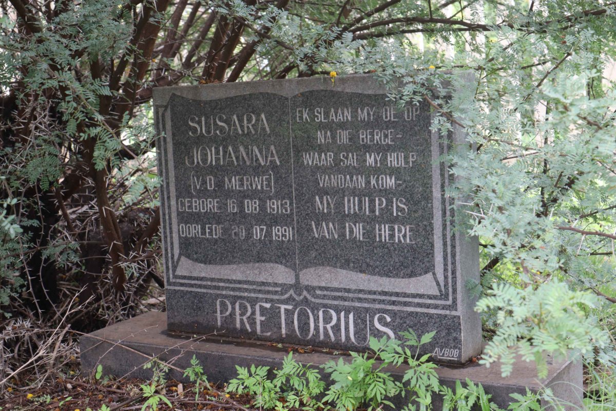 PRETORIUS Susara Johanna nee V.D. MERWE 1913-1991