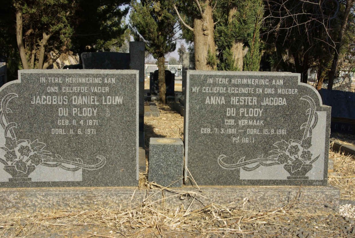 PLOOY Jacobus Daniel Louw, du 1871-1971 &amp; Anna Hester Jacoba VERMAAK 1881-1961