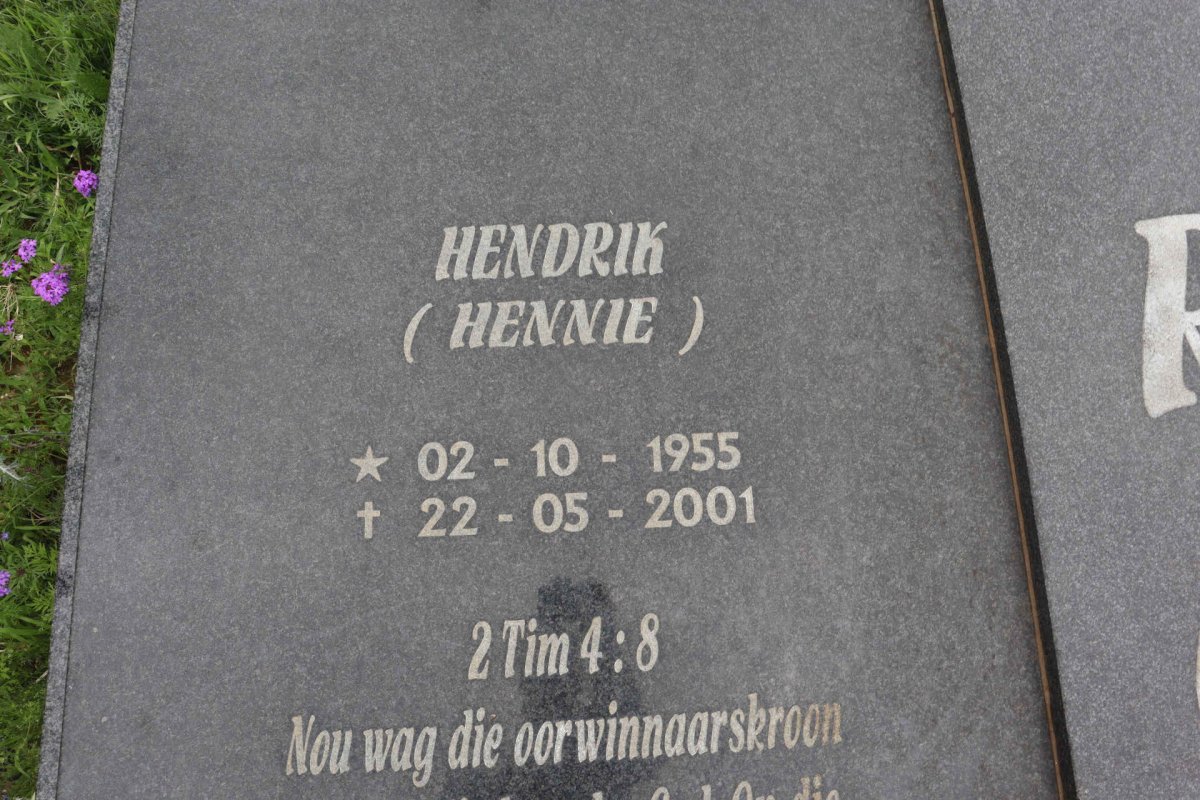 RAS Hendrik 1955-2001 &amp; Anna Wilhelmina VAN ZYL 1957- 