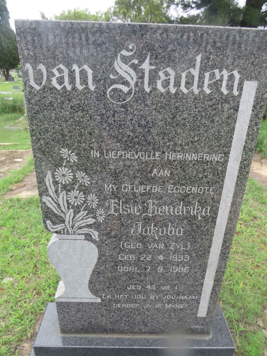 STADEN Elsie Hendrika Jakoba, van nee VAN ZYL 1933-1986