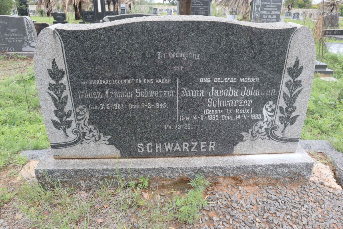 SCHWARZER William Francis 1887-1945 &amp; Anna Jacoba Johanna LE ROUX 1895-1963