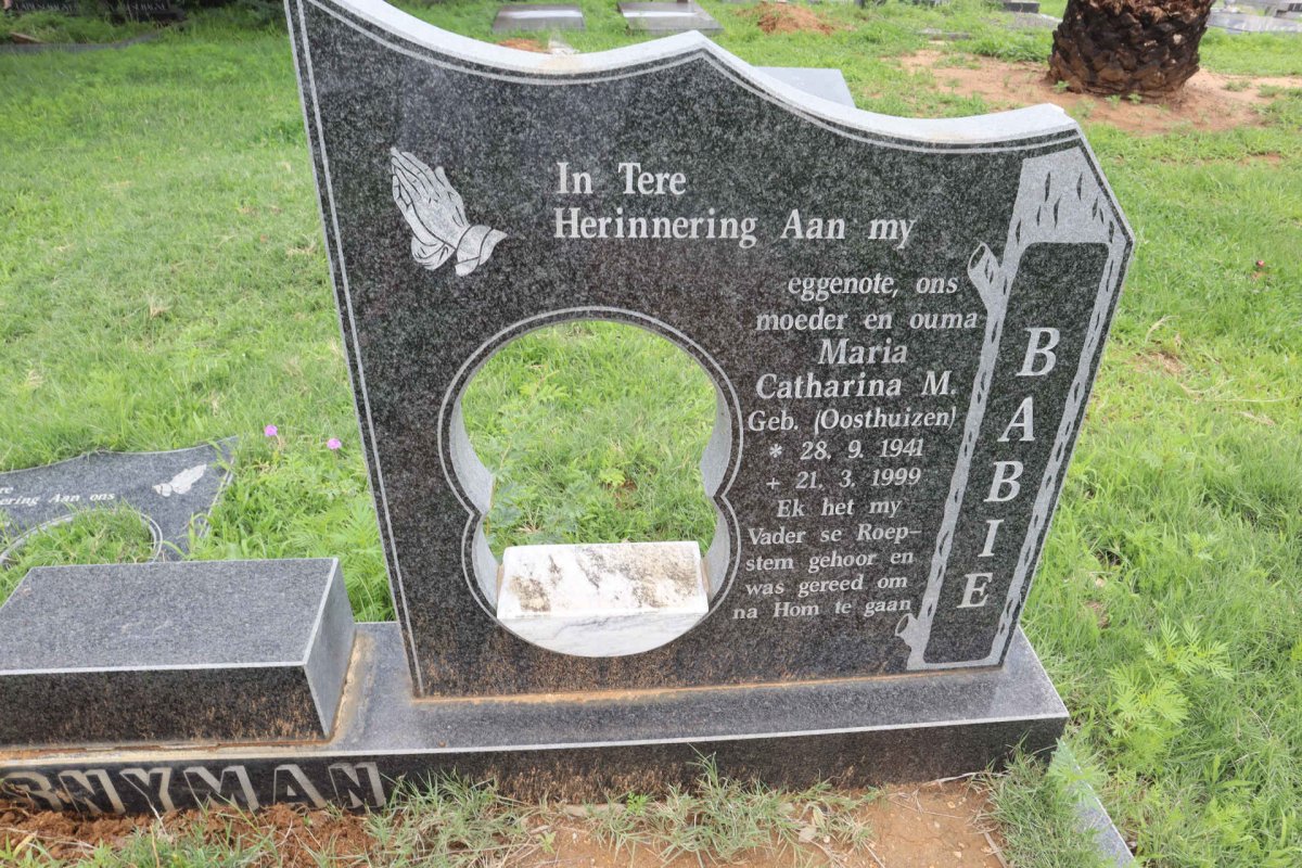 SNYMAN Philip Martinus 1940- &amp; OOSTHUIZEN Maria Catharina M. 1941-1999