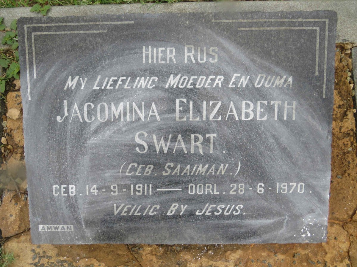 SWART Jacomina Elizabeth nee SAAIMAN 1911-1970