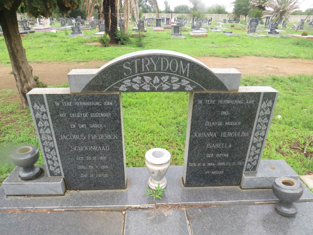 STRYDOM Jacobus Frederick Schoonraad 1881-1965 &amp; Johanna Herculina Isabella BOTHA 1884-1969