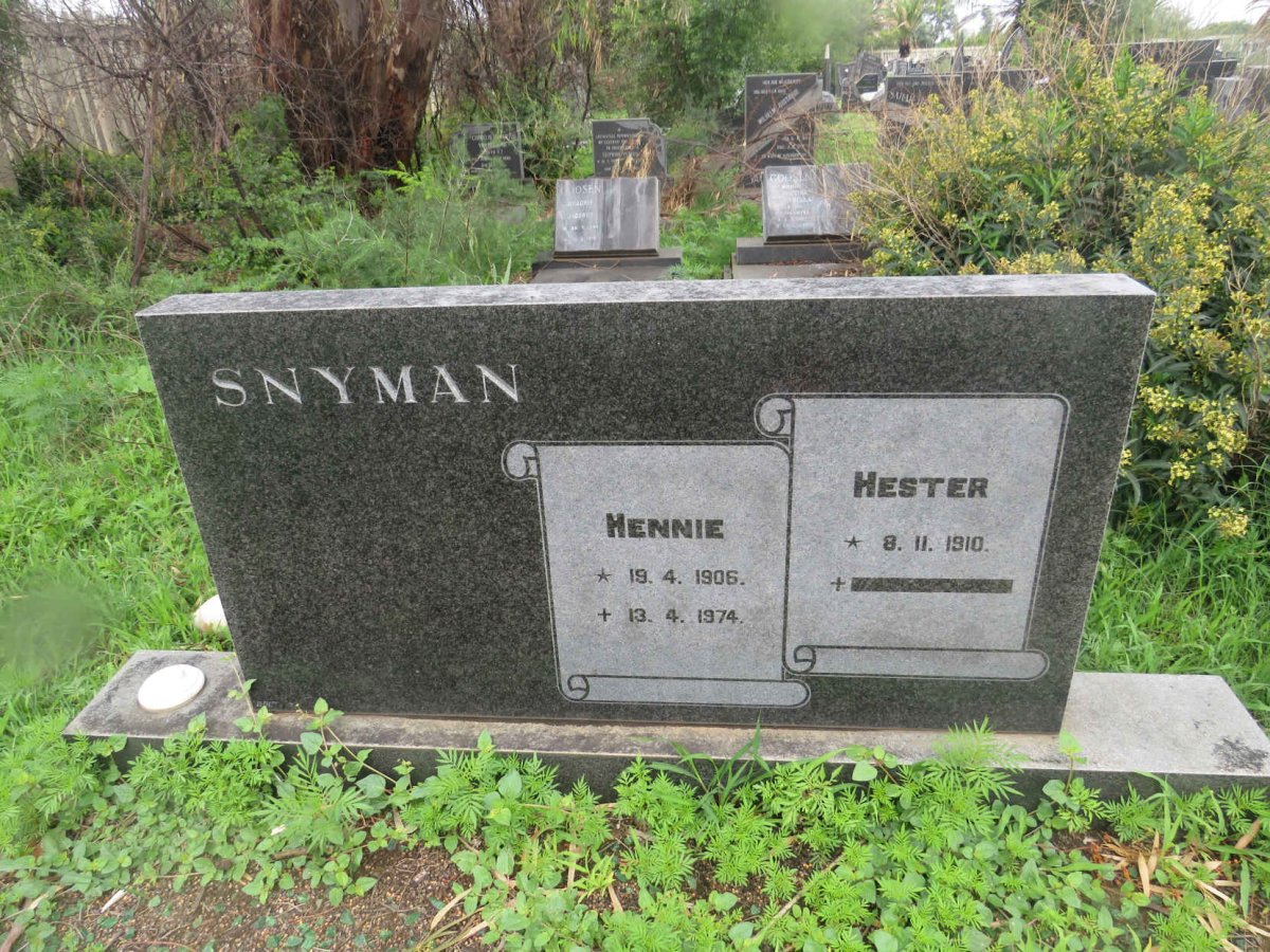 SNYMAN Hennie 1906-1974 &amp; Hester 1910-