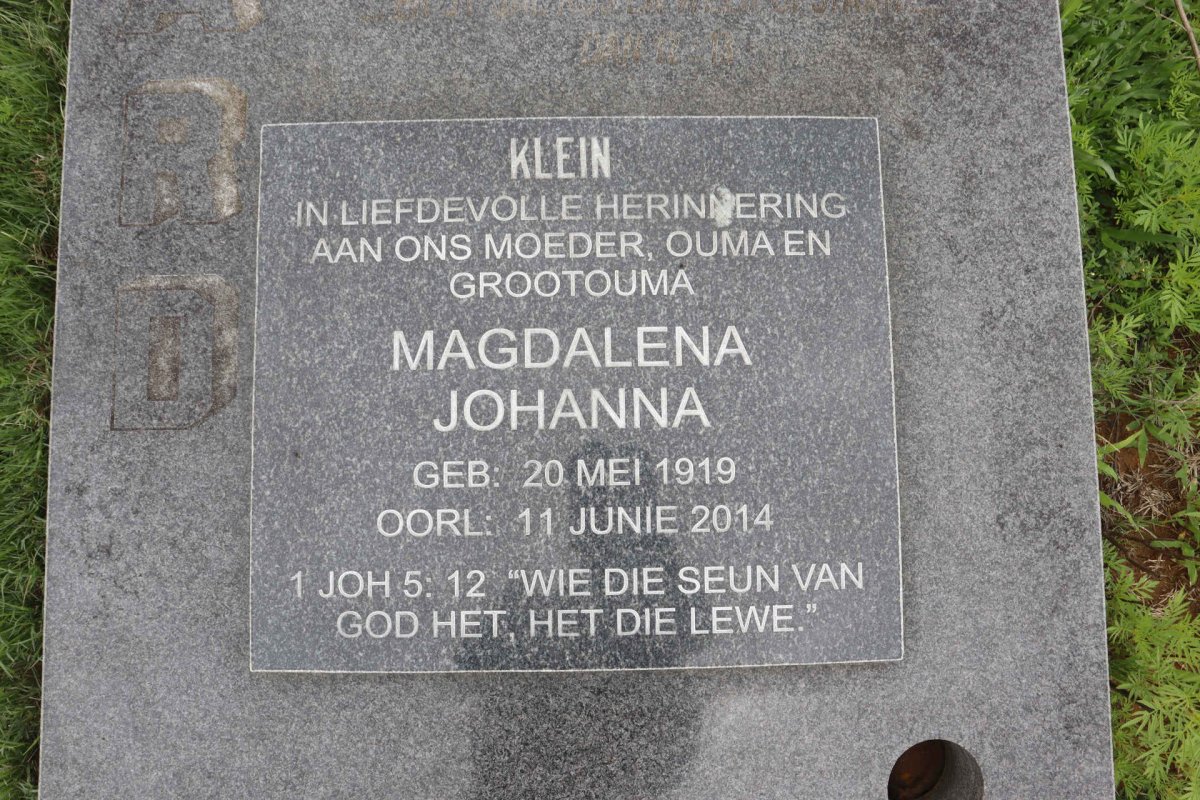 TALJAARD Jacobus Hermanus 1914-2001 :: KLEIN Magdalena Johanna 1919-2014