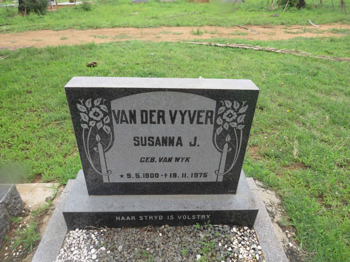 VYVER Susanna J., van der nee VAN WYK 1900-1975