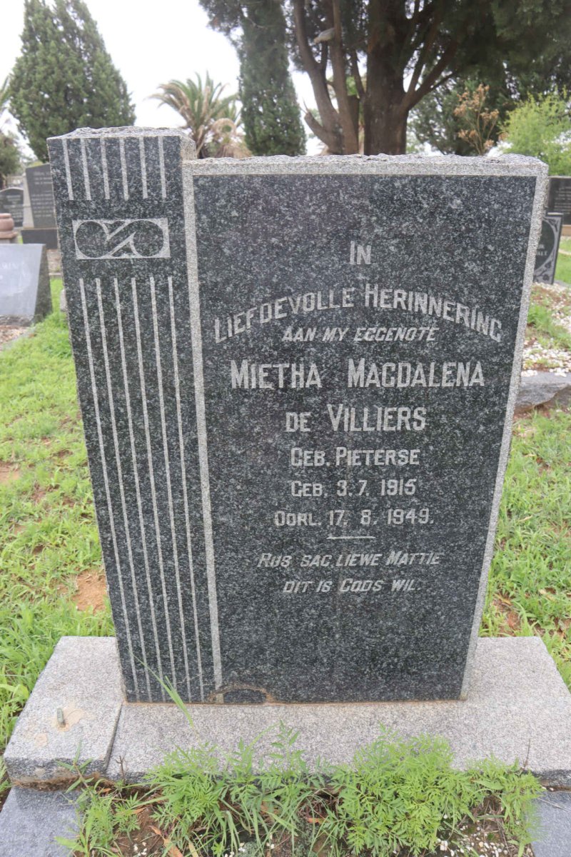 VILLIERS Mietha Magdalena, de nee PIETERSE 1915-1949