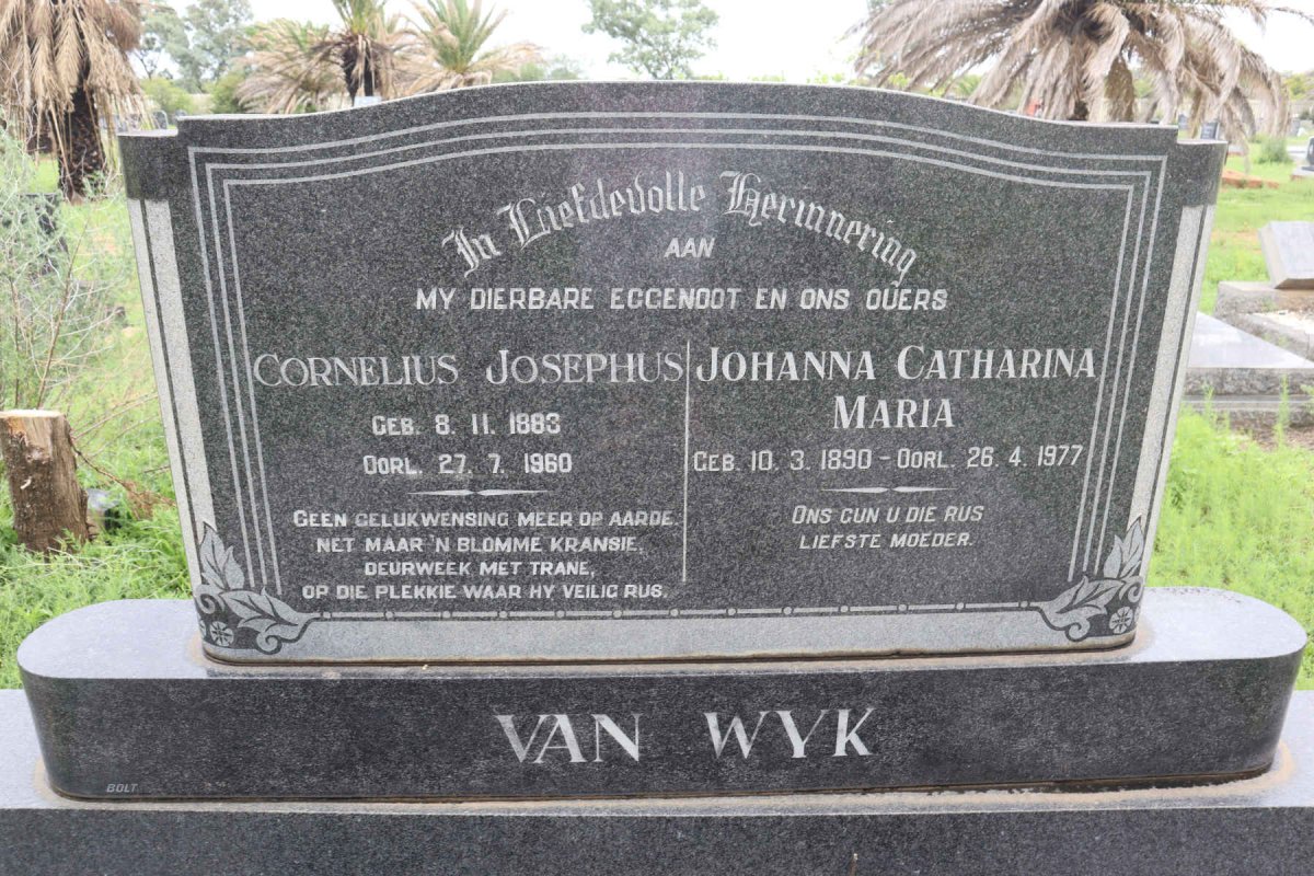 WYK Cornelius Josephus, van 1883-1960 &amp; Johanna Catharina Maria 1890-1977