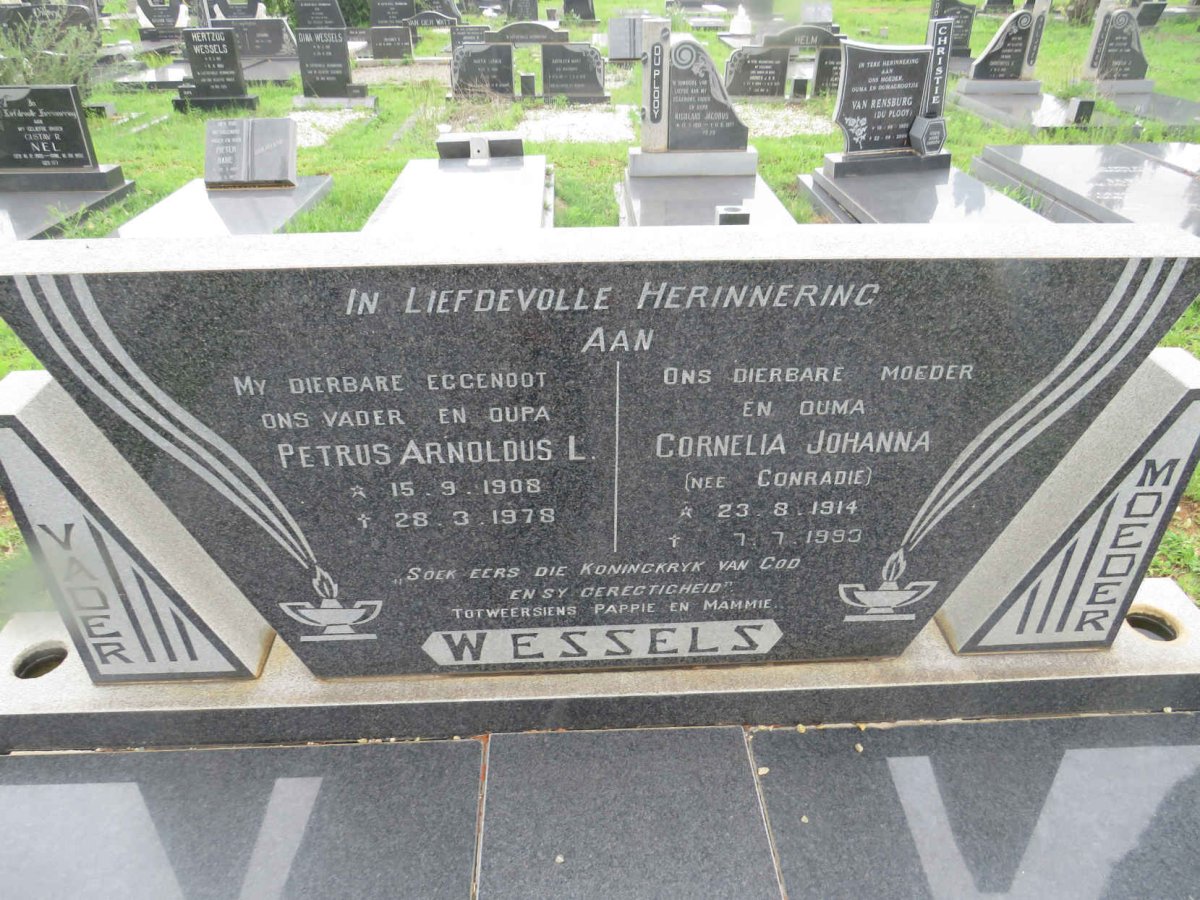 WESSELS Petrus Arnoldus L. 1908-1978 &amp; Cornelia Johanna CONRADIE 1914-1993